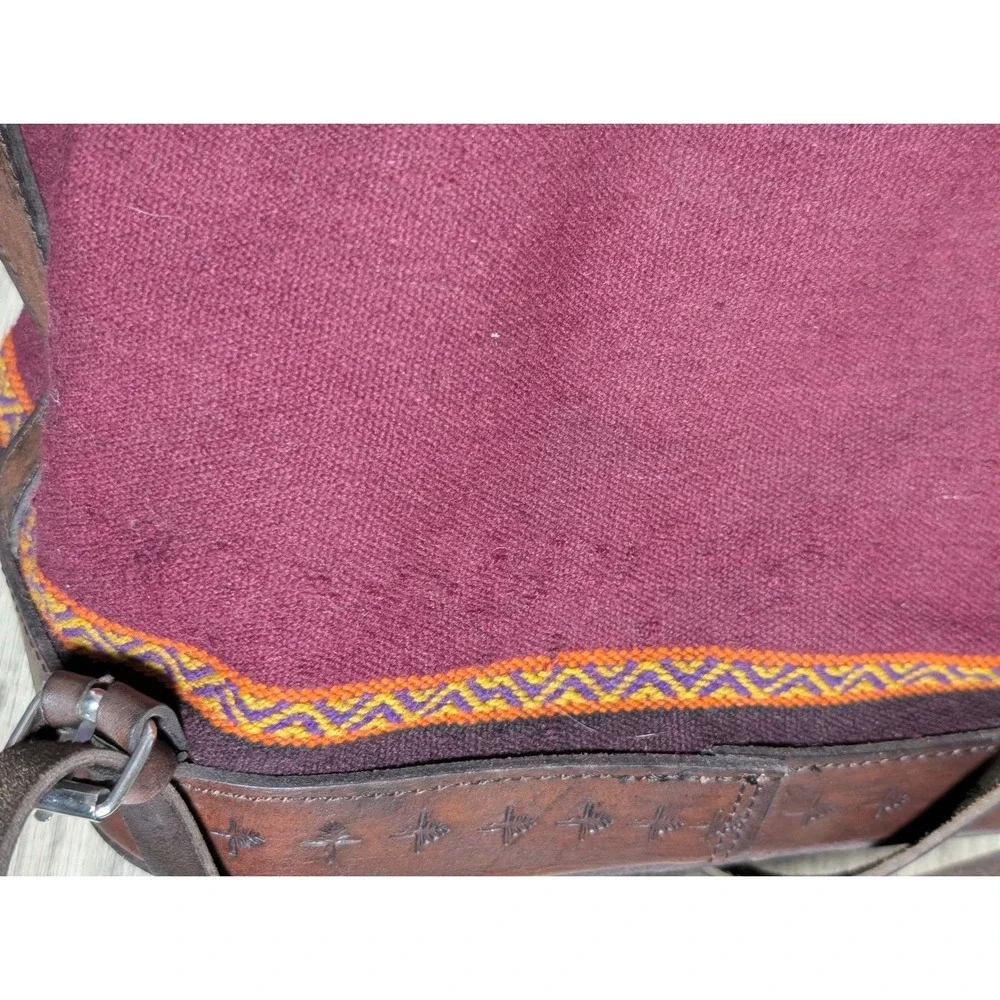 Handcrafted Tooled Leather‎ Bohemian Backpack Aztec Burgundy Brown